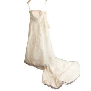 PC Mary's Mech Lined Embroidered Strapless Ivory Wedding Dress - Medium